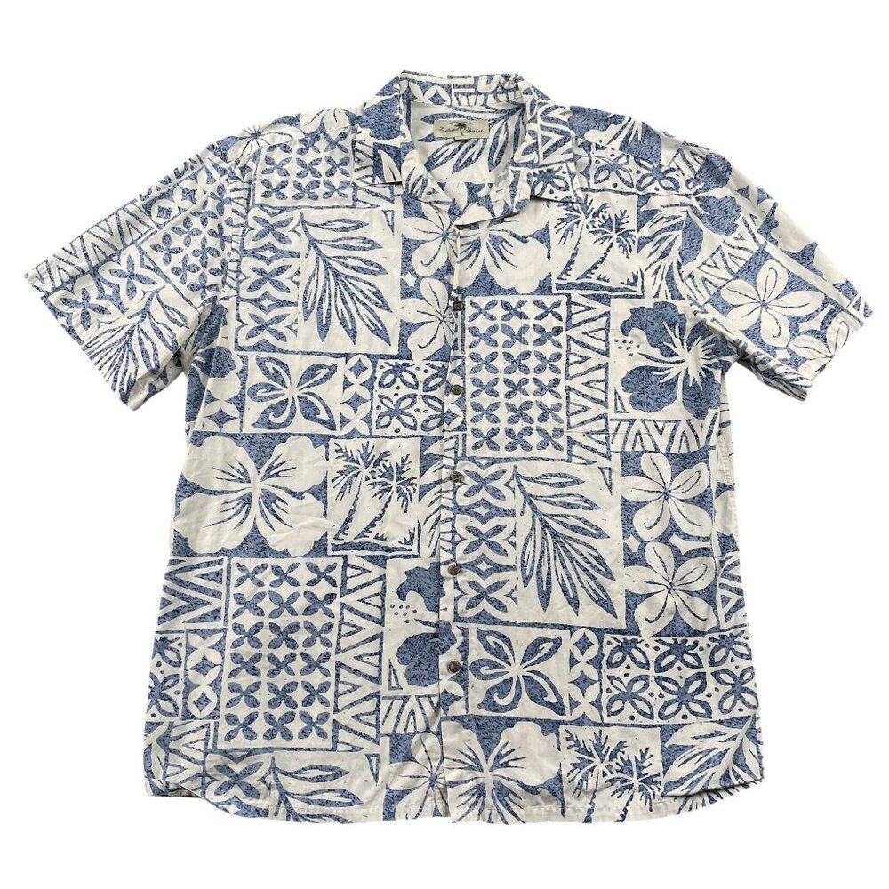 Island Shore Hawaiian Shirt Mens XL Orchid & Palm Cotton Button Down